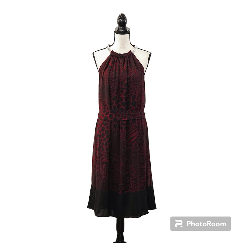 Michael Michael Kors Womens Printed Halter-Neck Dress Dark Ruby Size  Large